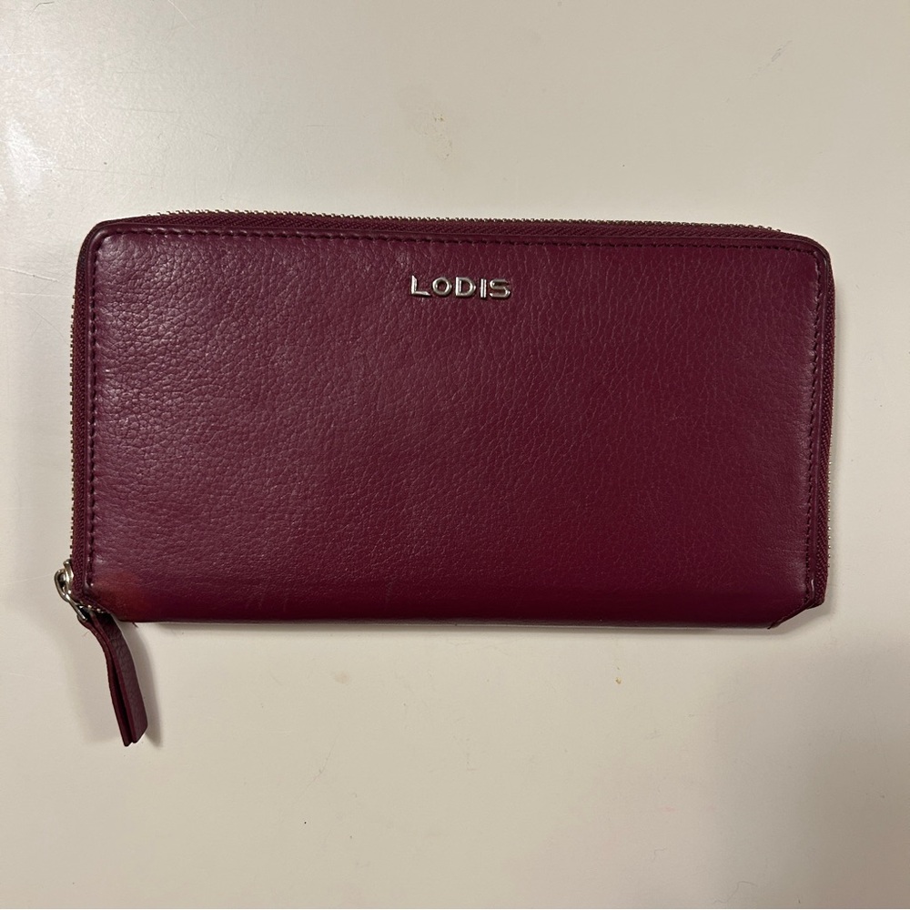 LODIS Zip Around Leather Wallet, cranberry color